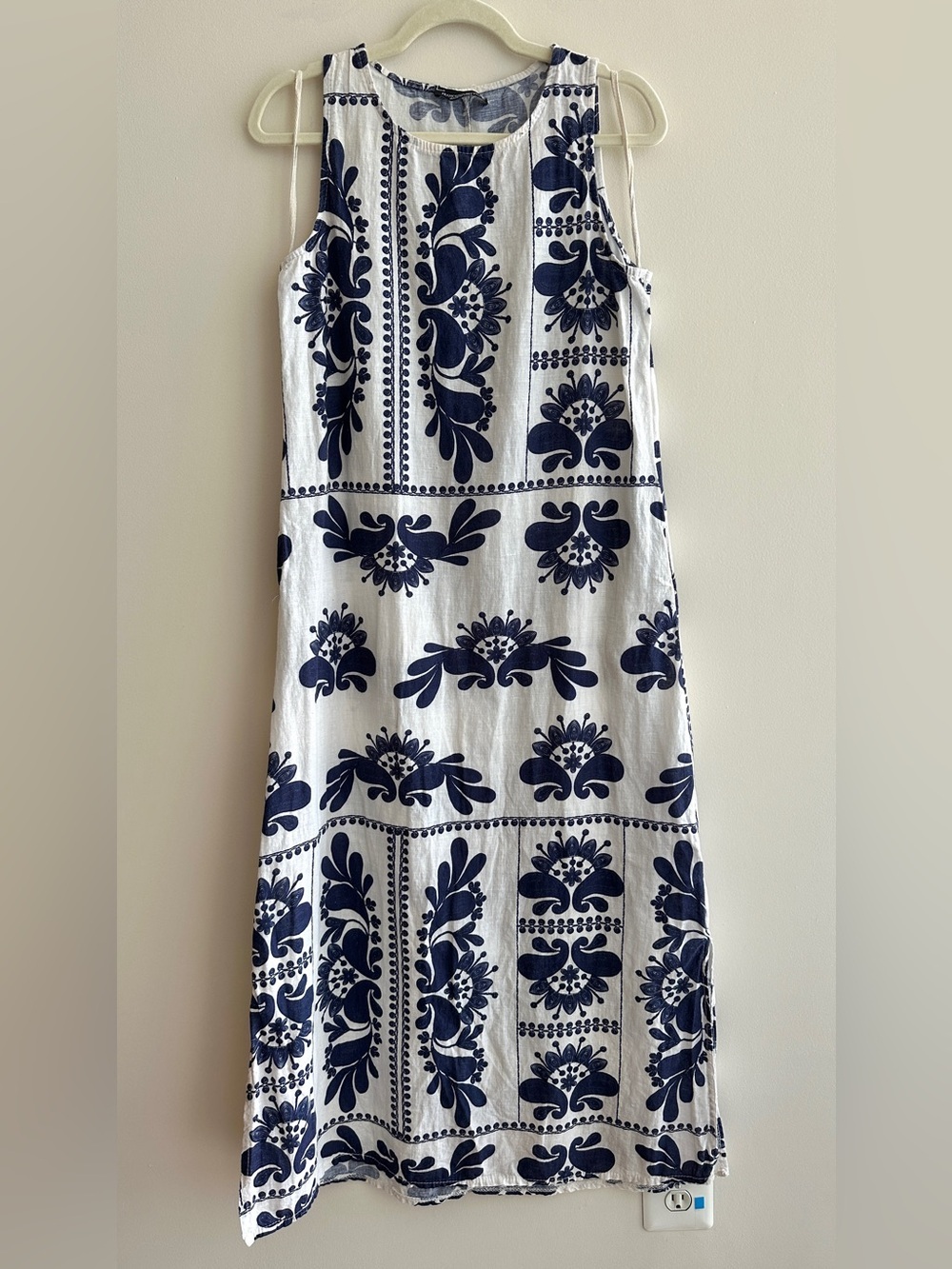 Francesca Bettini Linen-Blend Floral Mosaic Print, A-Line Maxi, Size Small